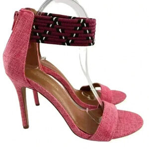 Shoe Republica heels size 8 tweed pink tribal print ankle strap stilettos party